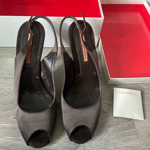 Via Spiga heels satin & velvet open toe size 38 VINTAGE - Picture 1 of 8